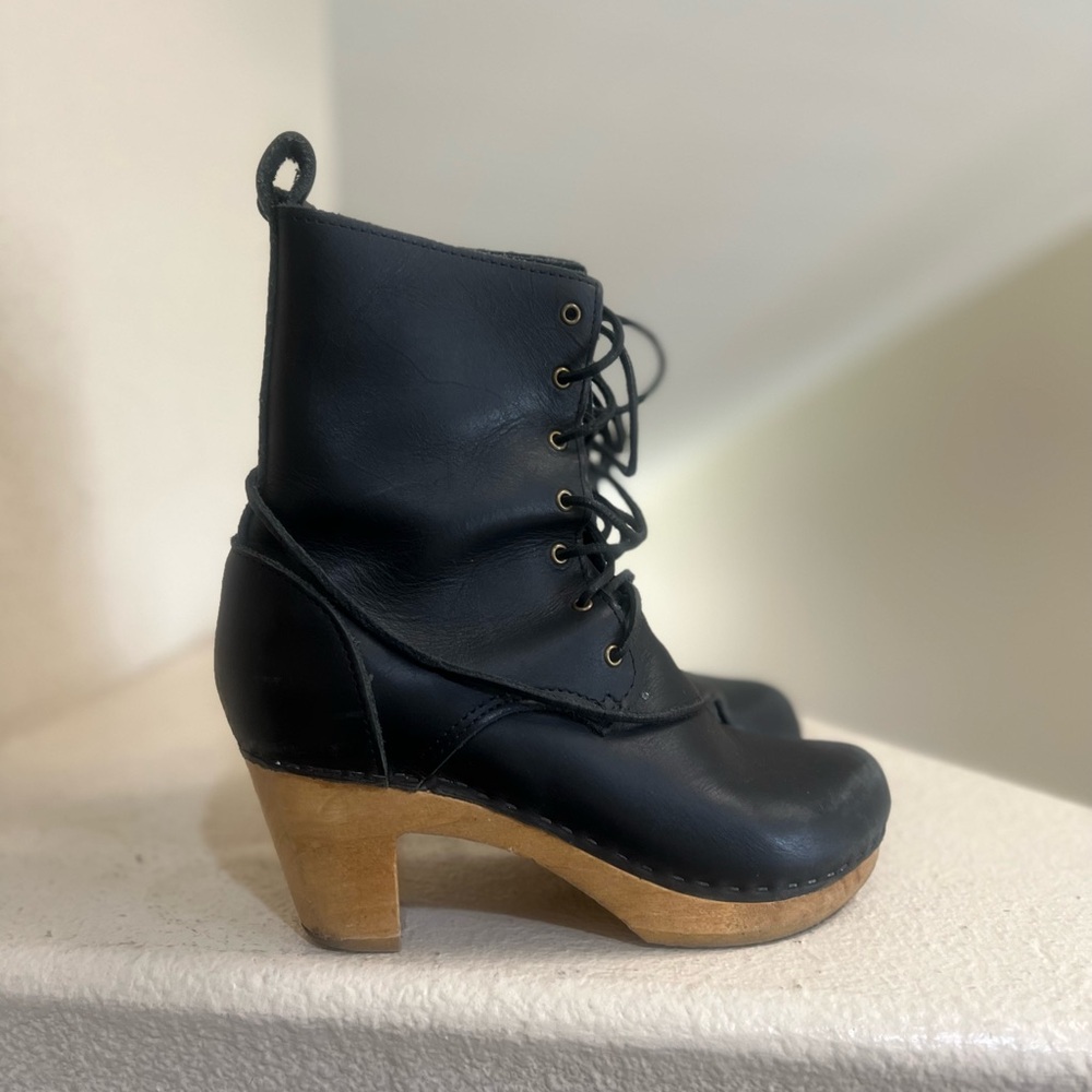 No 6 Black leather Clog Boots  booties shoes‎ women Size 38